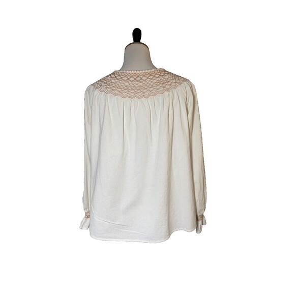 Faherty Peasant Blouse Womens L White Laura Embroidered Long Sleeve Boho Top - Picture 3 of 7